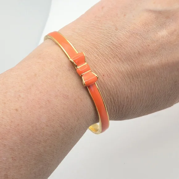 Kate Spade New York Skinny Mini Bow Enamel Bangle - Gold & Coral/Orange - Picture 12 of 14